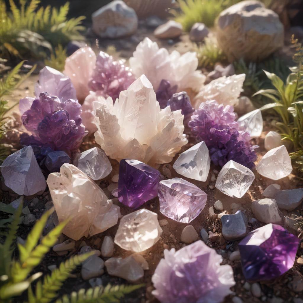 Image of various healing crystals arranged in a beautiful display.