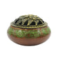 Brown and Green Incense Cone Burner with Brass Lid Ceramic Incense Burner 3-Bowl Set Elegant Brown and Green Incense Burner Portable Incense Burner with Brass Lid Decorative Brown and Green Incense Cone Burner