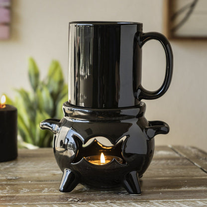Triple Moon Cauldron Tea Light Mug Warmer W/mug