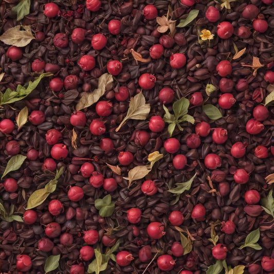 Cherry Goddess Fruity Tea Blend in Cup Loose Leaf Cherry Goddess Fruity Tea Ingredients of Cherry Goddess Fruity Tea Cherry Goddess Fruity Tea in Teapot Hibiscus, Elderberry, and Rosehips Mix