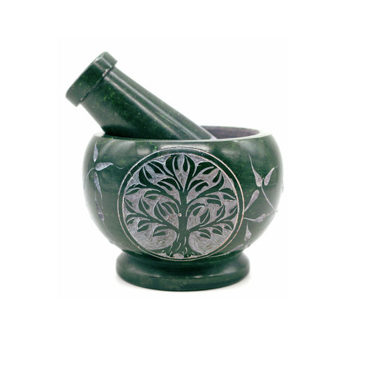 Green Tree Of Life Soapstone Mortar & Pestle 3" X 3.5" - Dear Universe
