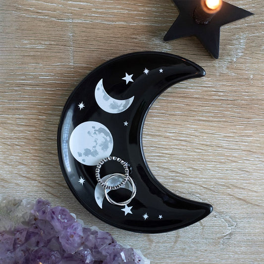 Moon Phase Crescent Trinket Tray (Black)