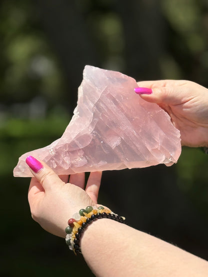 lavender-rose-quartz-slab-front.jpg → Lavender Rose Quartz slab crystal front view for heart chakra and self-love