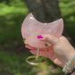 Rose Quartz Crescent Moon on Gold Stand – Heart Healing & Divine Feminine Energy